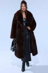 OSLO FAUX FUR COAT IN CHOCOLATE