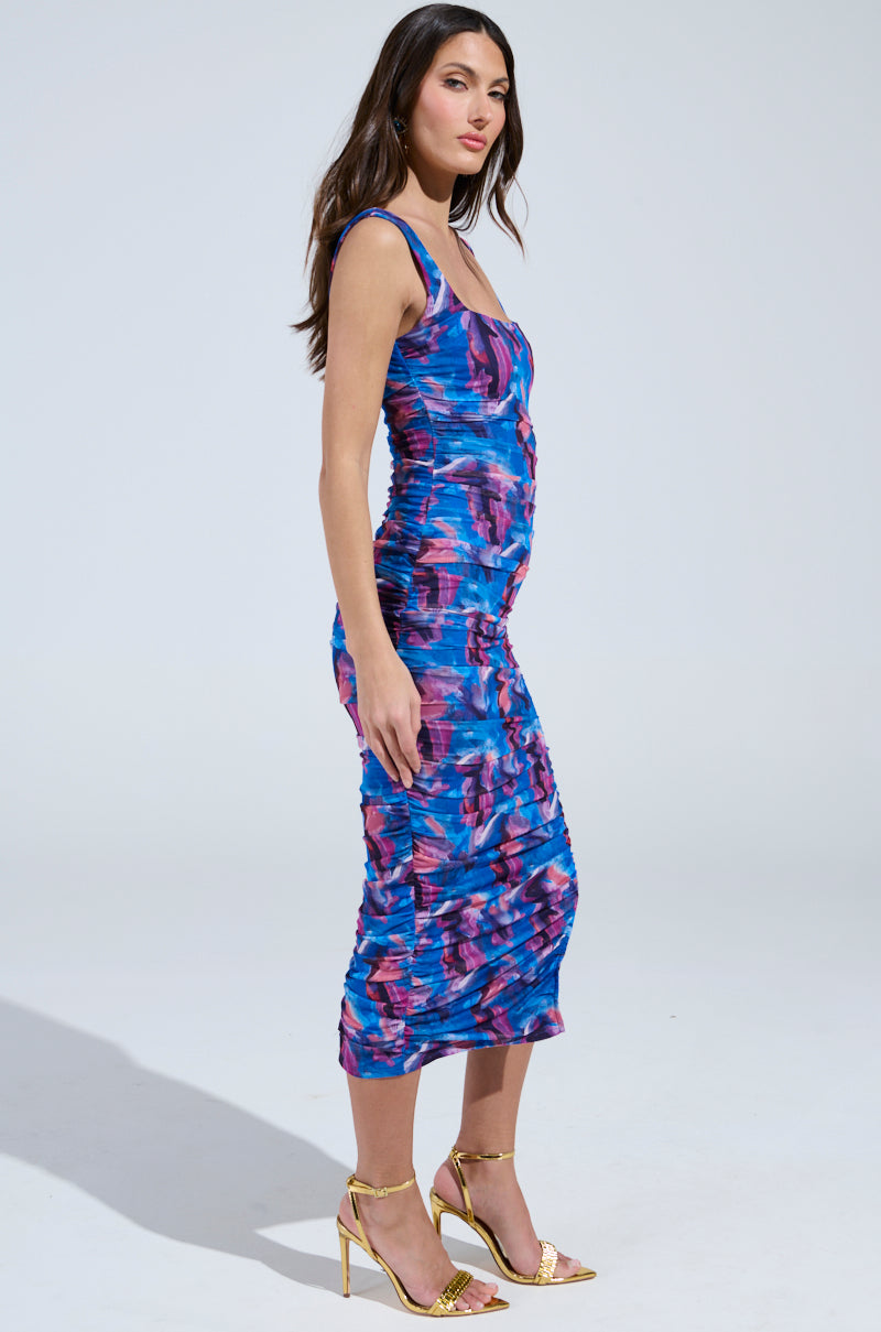YOU MAKE ME BLUSH ABSTRACT MIDI DRESS