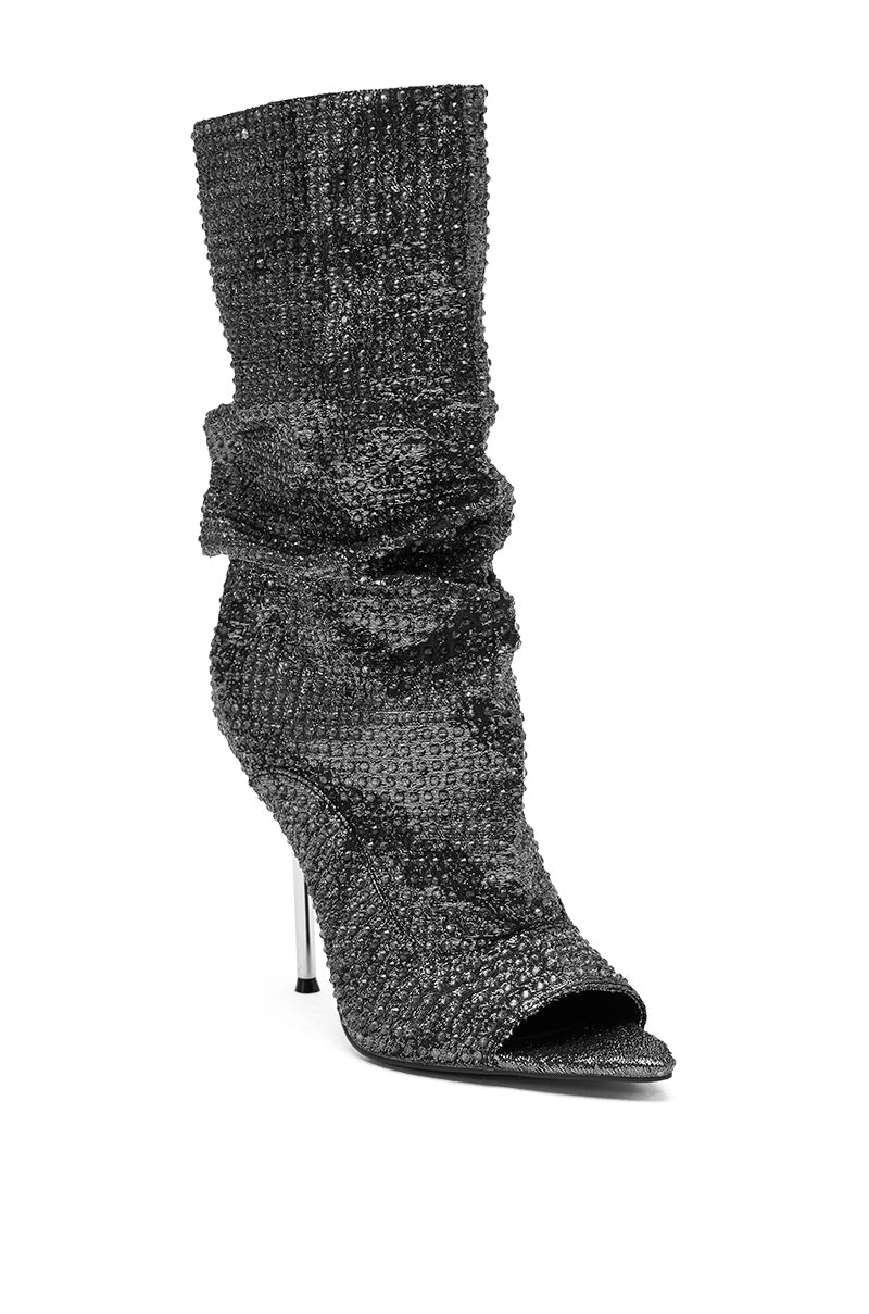 AZALEA WANG PHOTINE BLACK MULTI SPARKLE OPEN TOE STILETTO BOOTIE