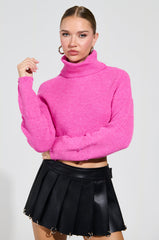 SYDNEY FUR CUFF CROPPED SWEATER IN HOT PINK