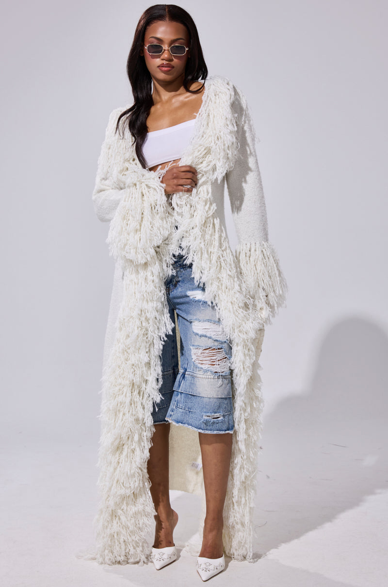 BURRR IT'S COLD OUTSIDE FRINGE OVERSIZED SWEATER IN IVORY