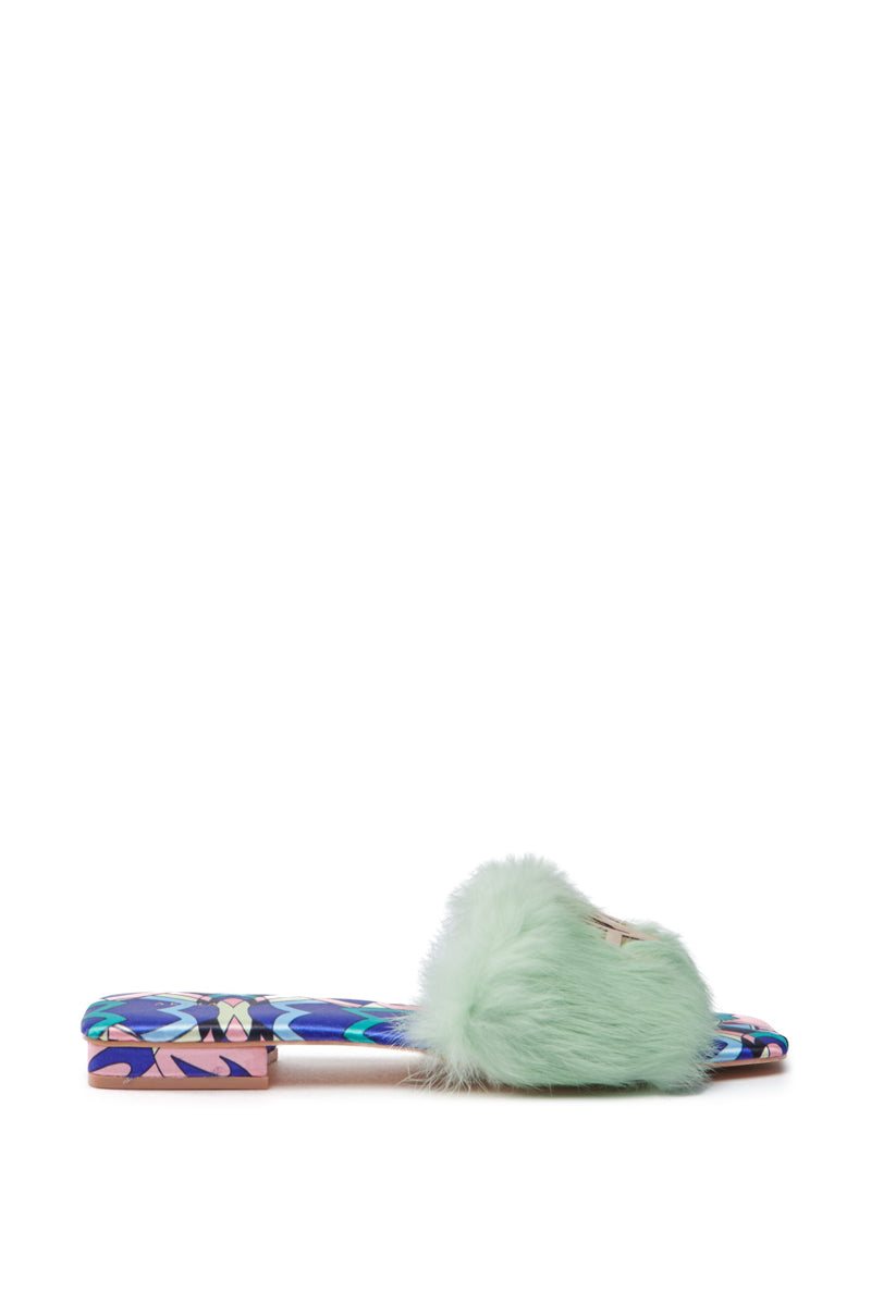 AZALEA WANG RAFAELA GREEN SLIP ON FURRY SANDAL