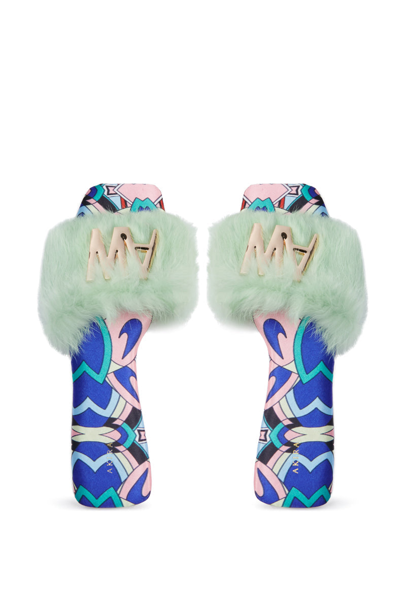AZALEA WANG RAFAELA GREEN SLIP ON FURRY SANDAL