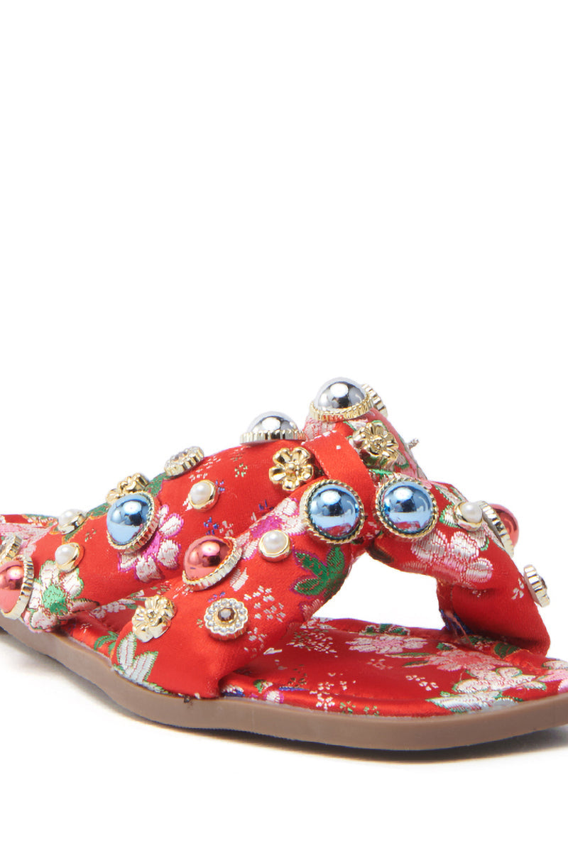 AKIRA RAMSEY RED FLAT SANDAL