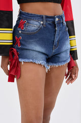 COME DOWN LACE DETAIL DENIM SHORT