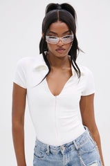 PAXTON FRONT ZIP SHORT SLEEVE COLLARED BODYSUIT