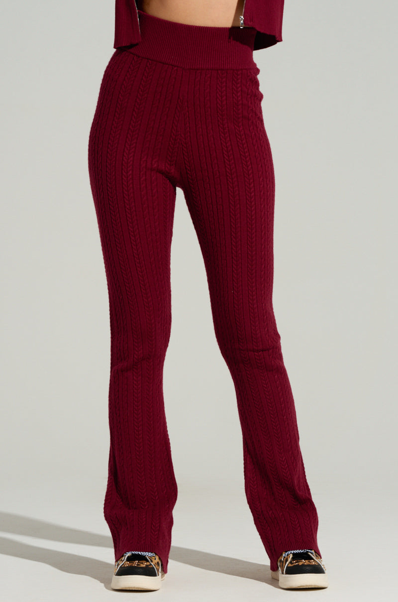 DREAM GIRL FLARE KNIT PANT IN BURGUNDY