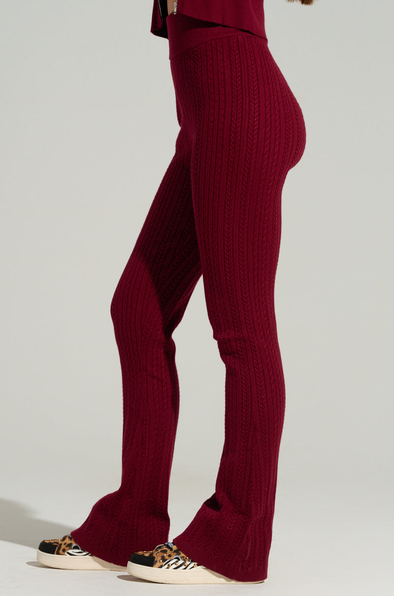 DREAM GIRL FLARE KNIT PANT IN BURGUNDY