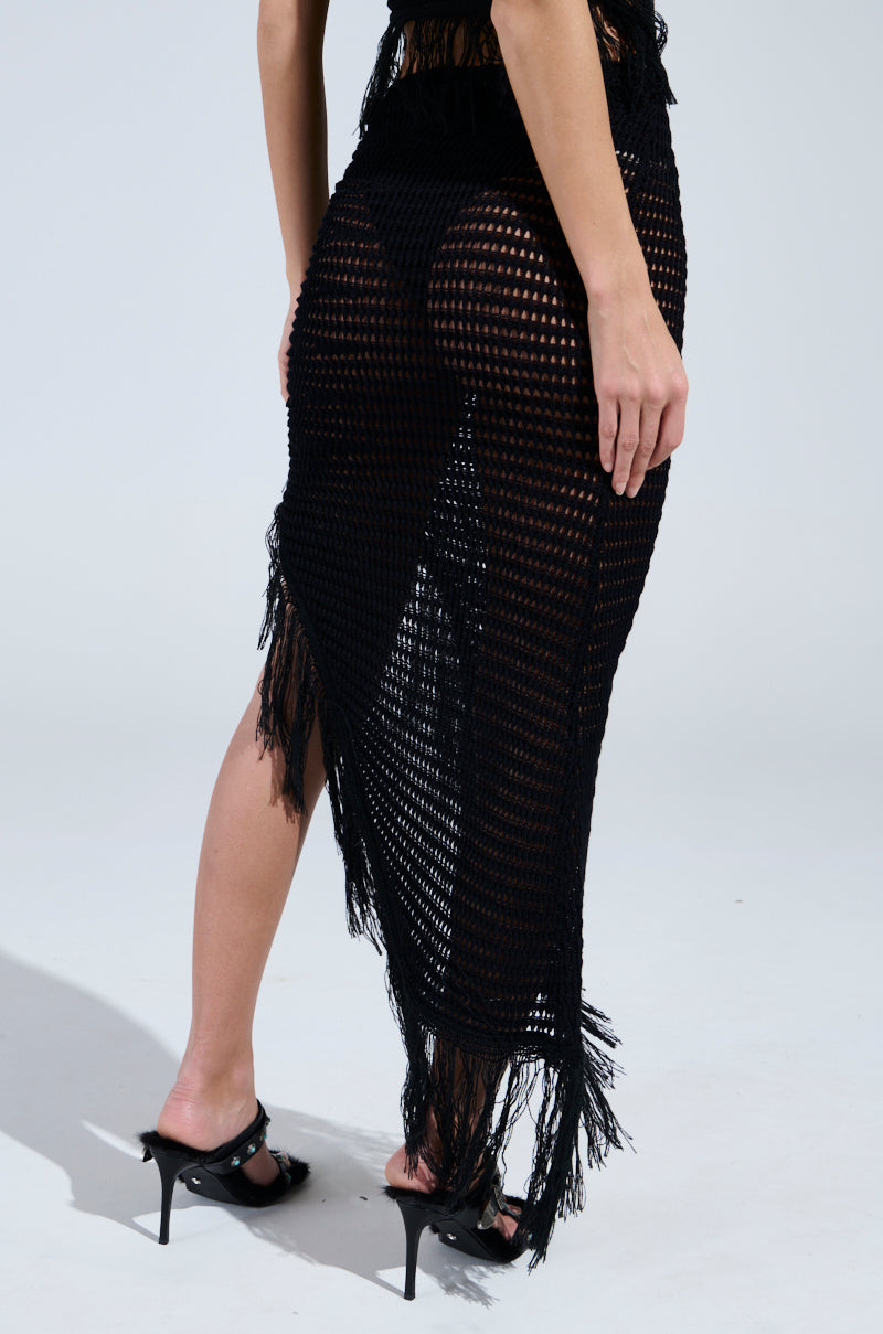 CROCHET FRAYED EDGE MAXI SKIRT