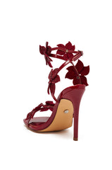 AZALEA WANG ROMI DARK CHERRY RHINESTONE FLORAL EMBELLISHED SANDAL