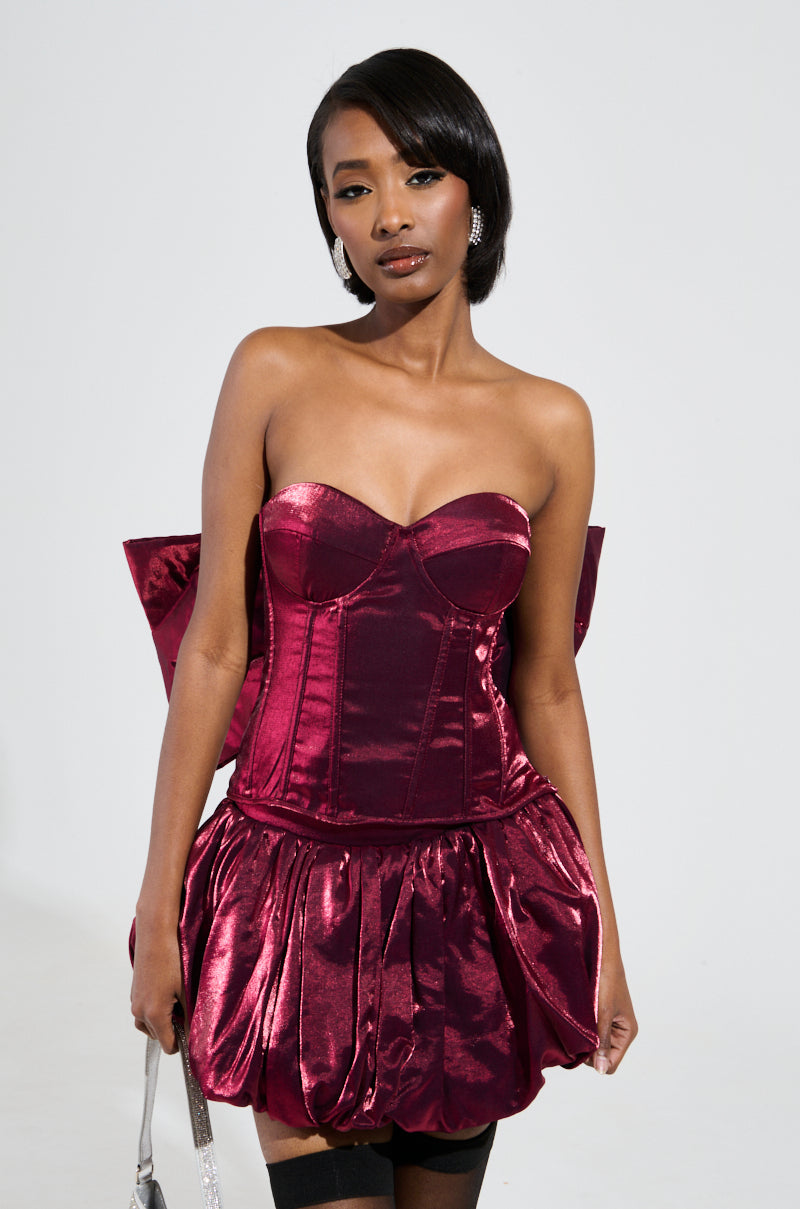 RUBY RED CORSET TOP WITH BOW DETAIL