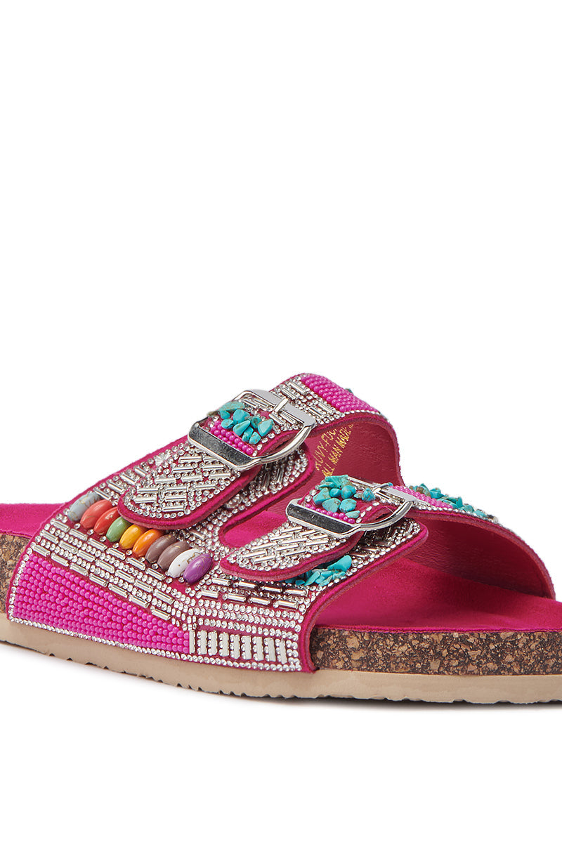 AKIRA RUVY FUCHSIA STONE EMBELLISHED FLAT SANDAL