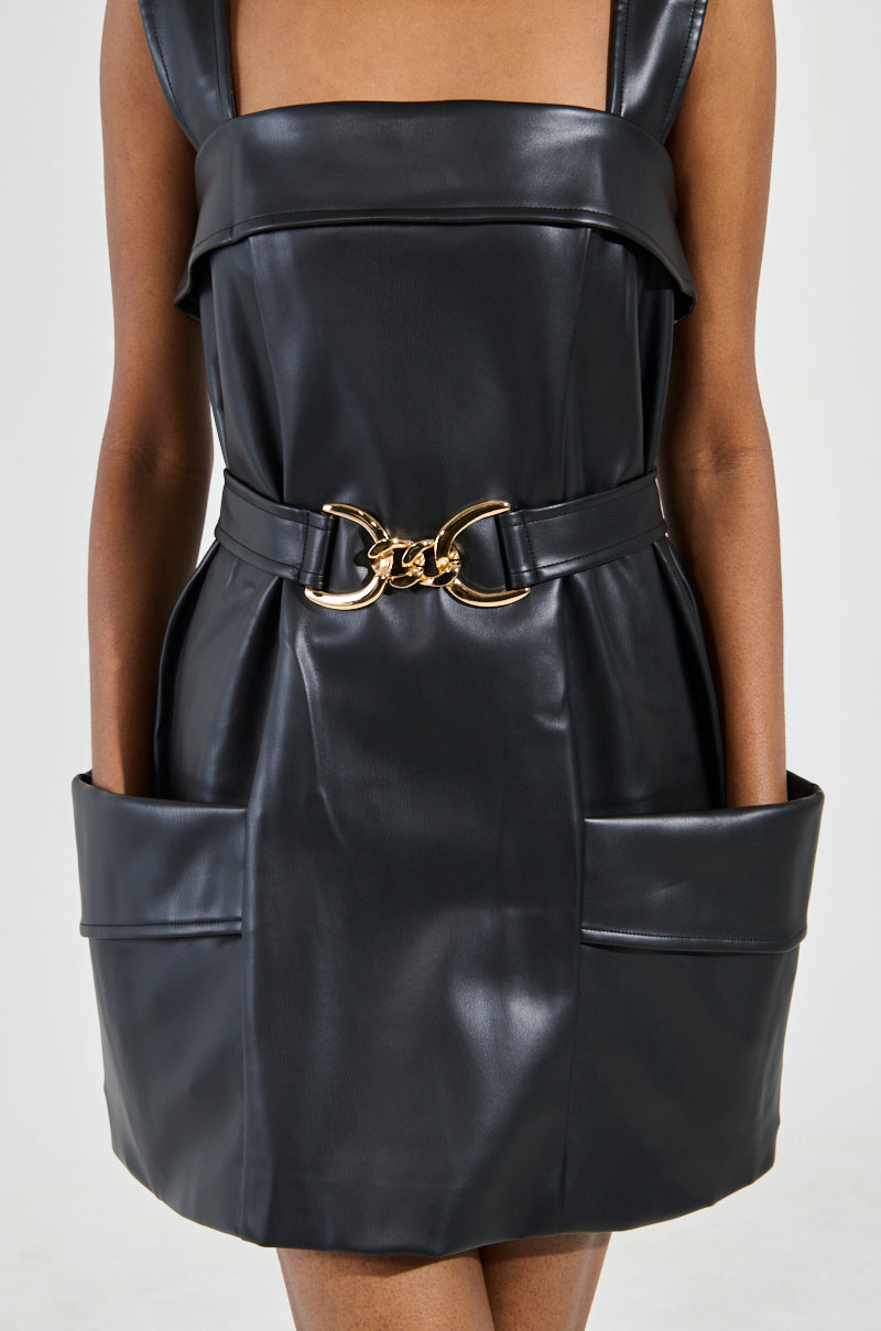 MY MOMENT PU EMBELLISHED MINI DRESS