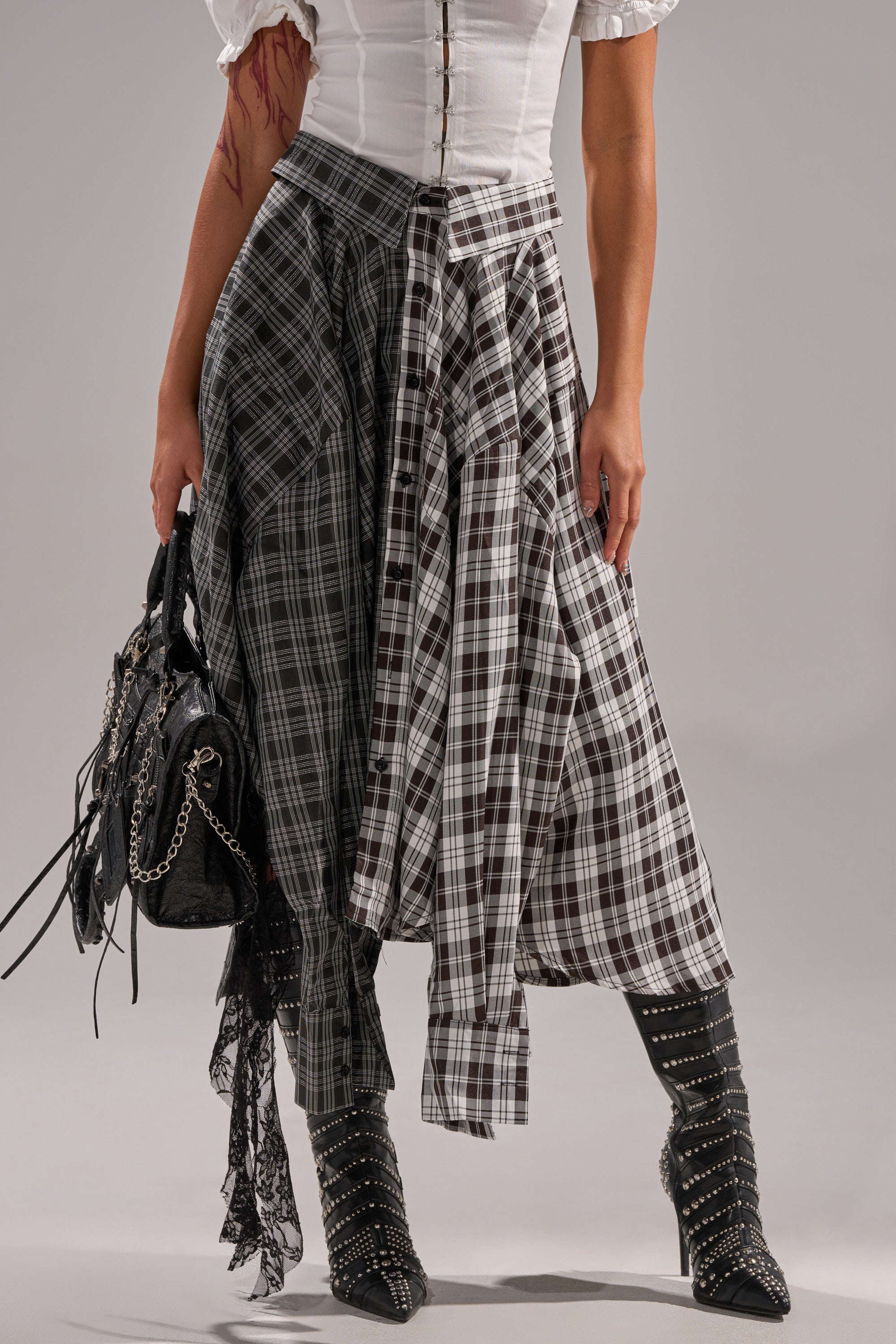 FALL VIBES PLAID MIDI SKIRT