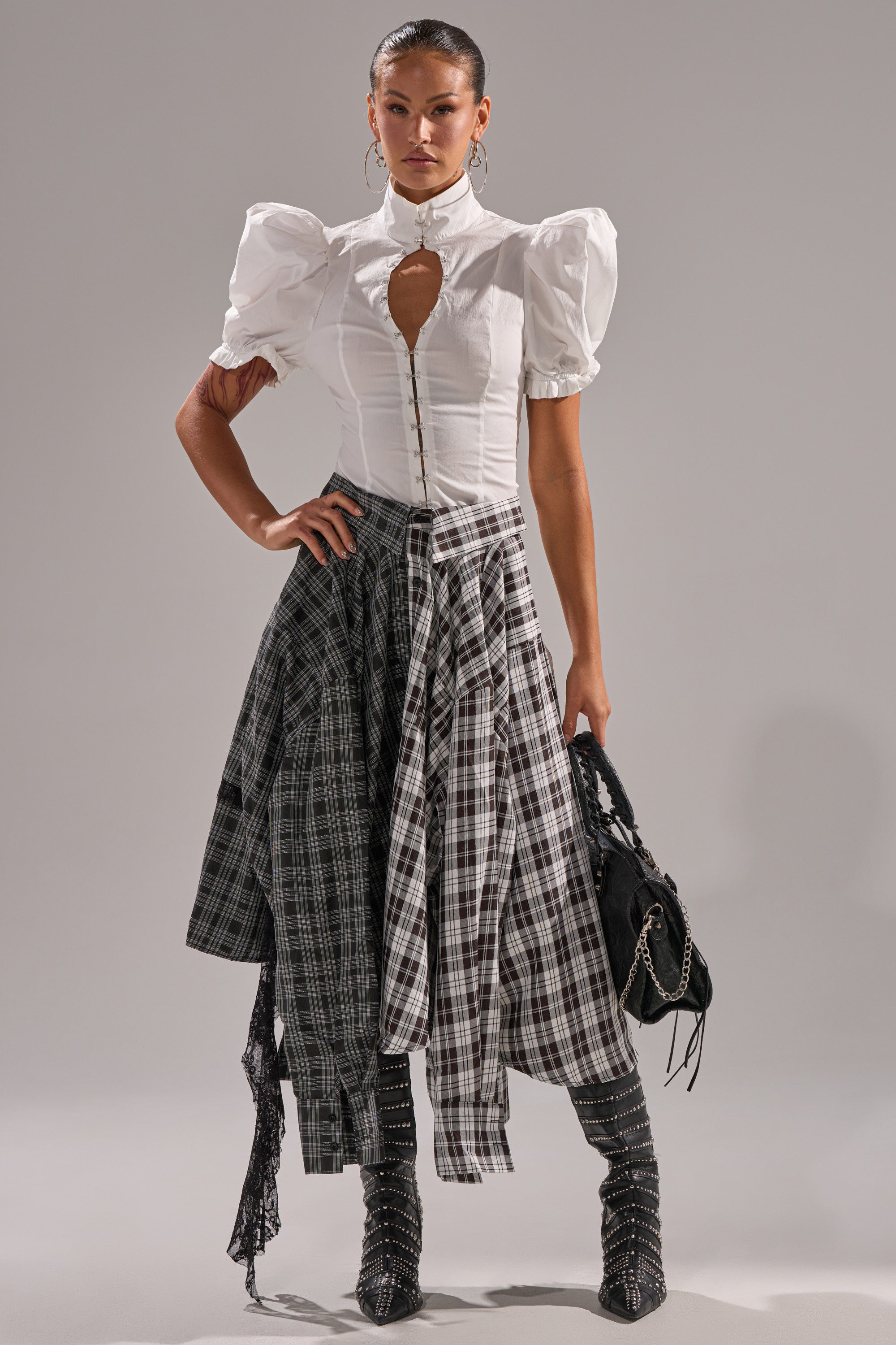FALL VIBES PLAID MIDI SKIRT