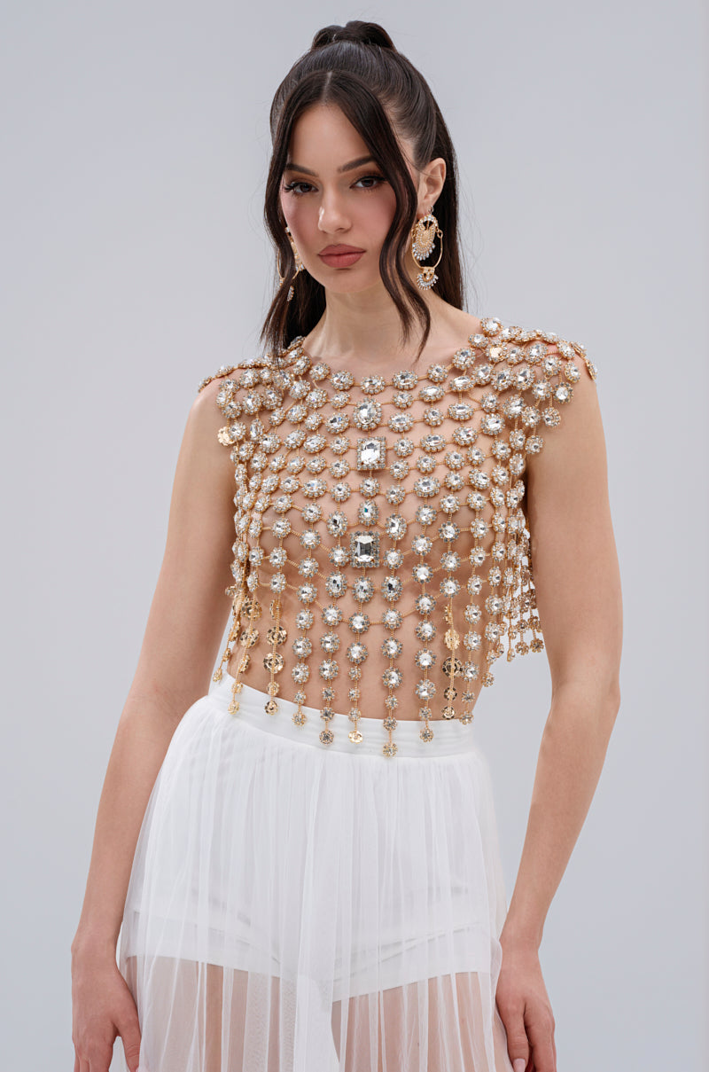 BEJEWELED GOLD SLEEVELESS TOP