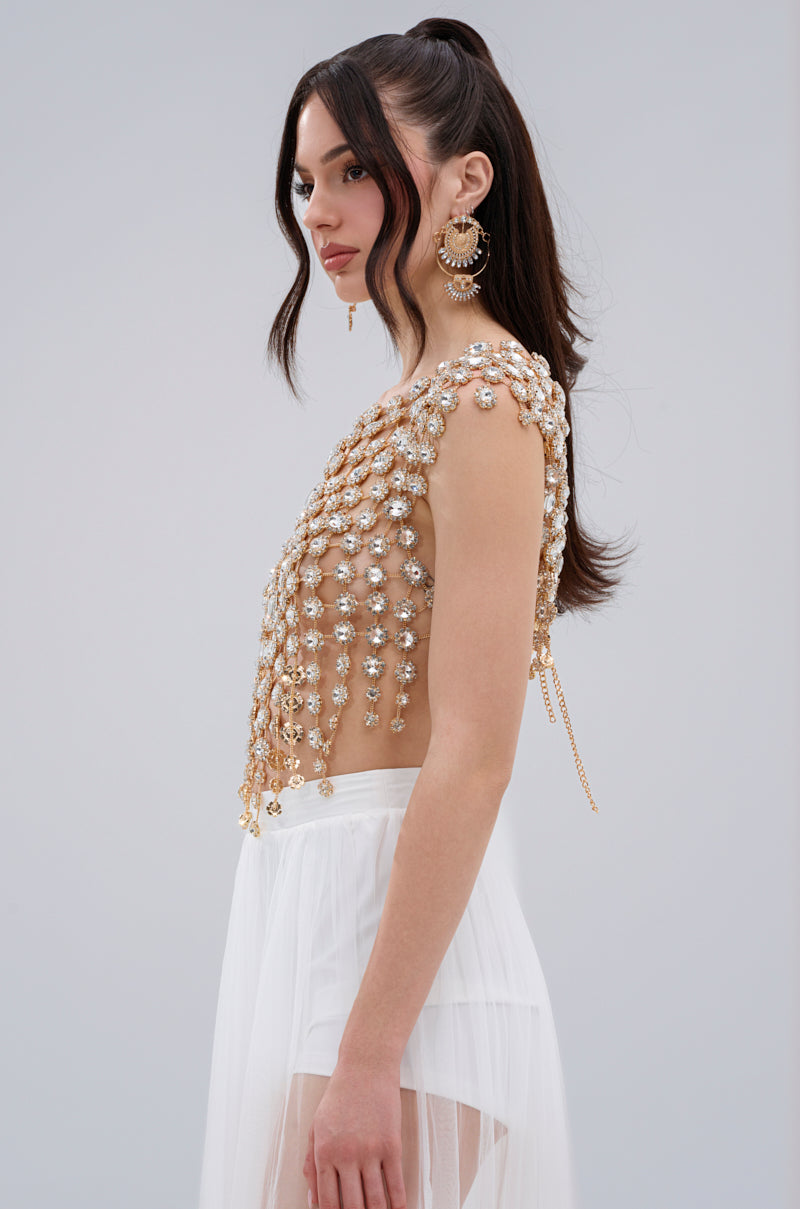 BEJEWELED GOLD SLEEVELESS TOP