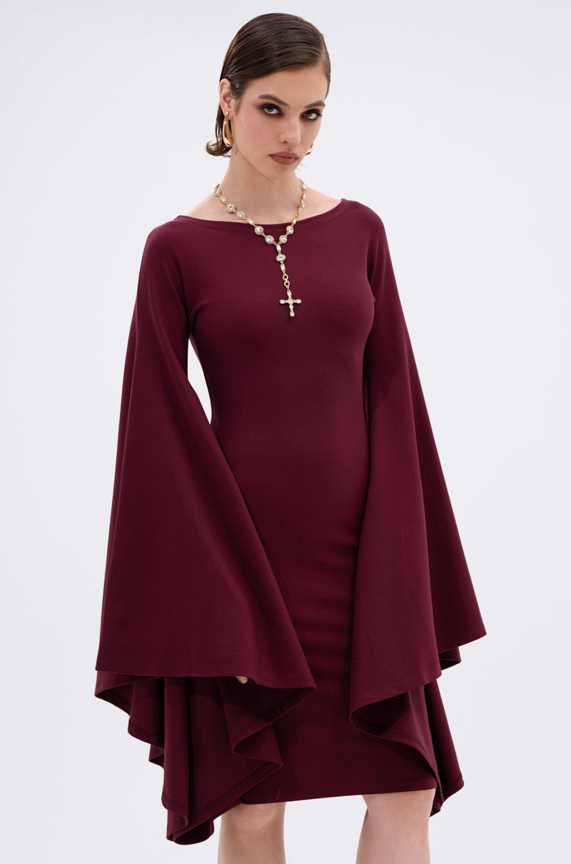 MEET ME IN THE BALLROOM MIDI DRESS IN BURGUNDY