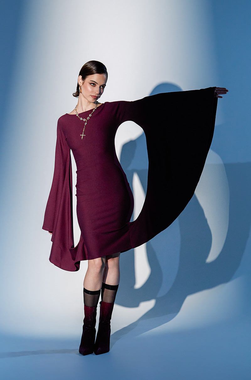 MEET ME IN THE BALLROOM MIDI DRESS IN BURGUNDY
