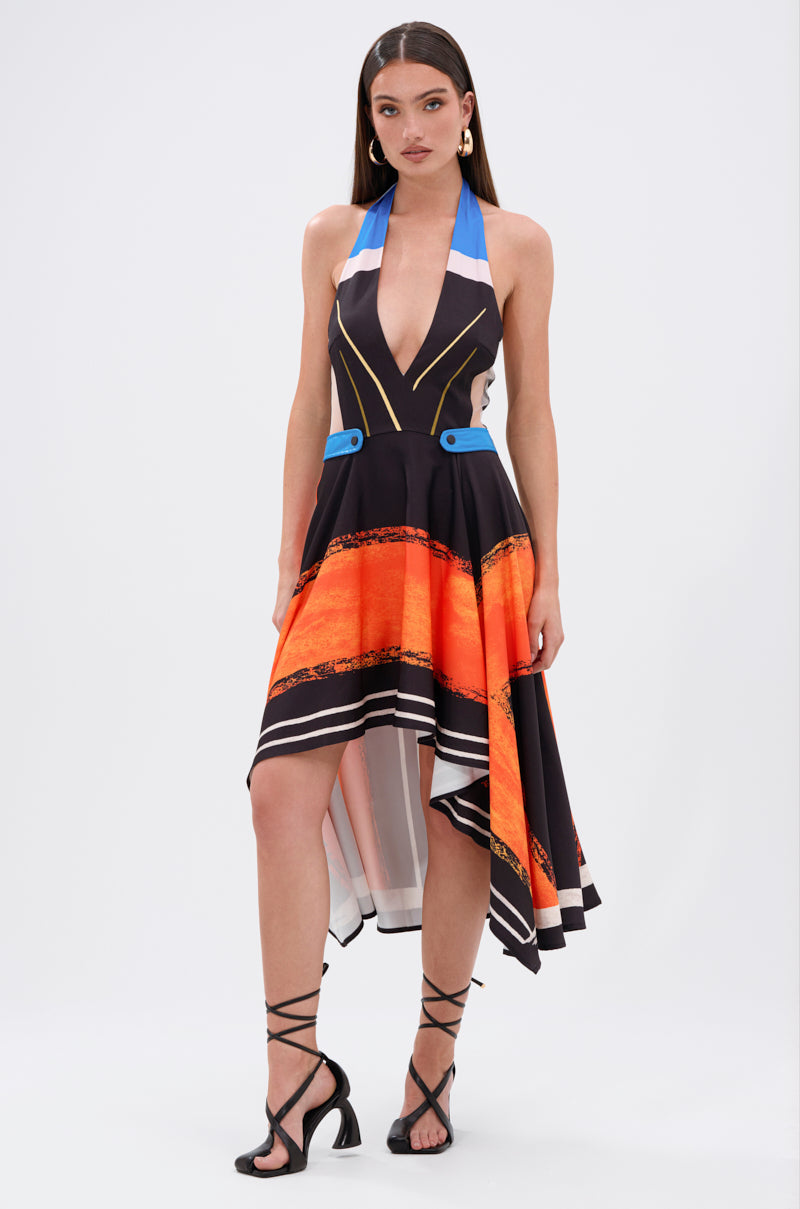 SASHA COLOR BLOCKED MIDI DRESS