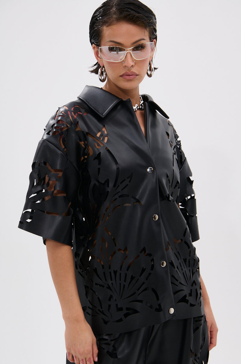 GOING CRAZY PU CUTOUT BUTTON DOWN TOP