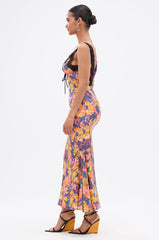 RYAN FLORAL PRINTED SATIN MIDI DRESS