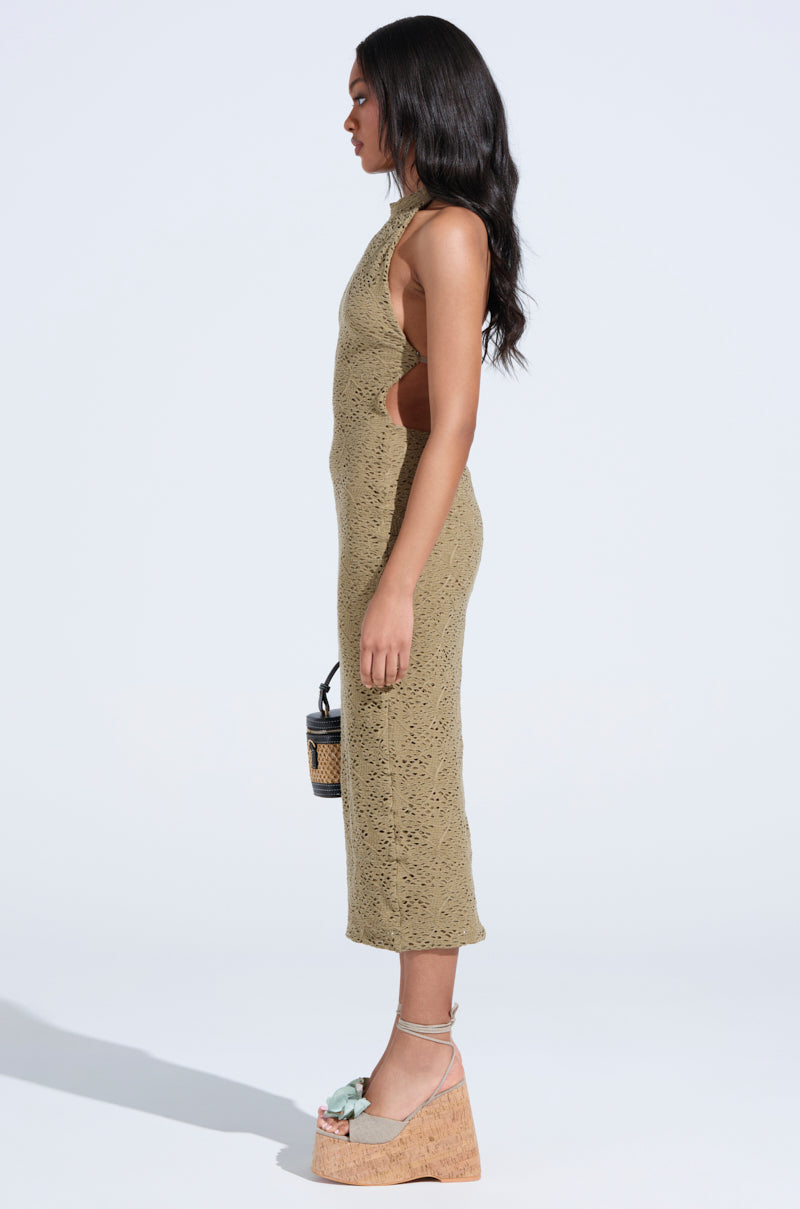 ON THE MOVE BODYCON MIDI DRESS IN OLIVE