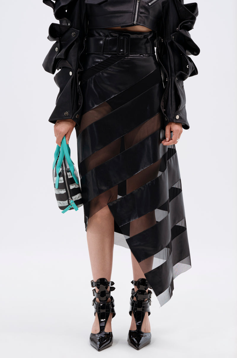 SOMETHING DIFFERENT MESH MIDI SKIRT WITH FAUX LEATHER