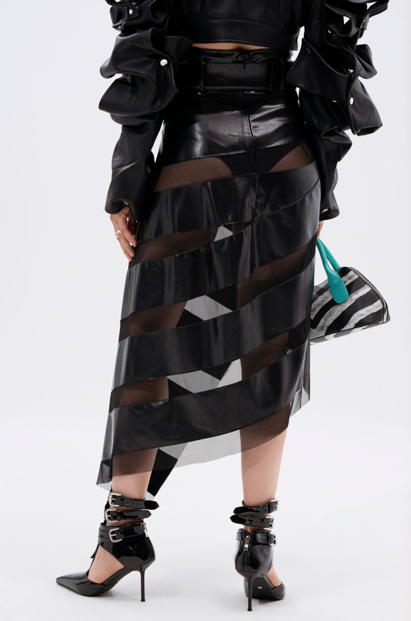 SOMETHING DIFFERENT MESH MIDI SKIRT WITH FAUX LEATHER