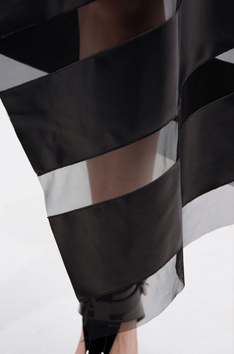 SOMETHING DIFFERENT MESH MIDI SKIRT WITH FAUX LEATHER