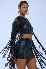 CALM DOWN BABY FAUX LEATHER BLOUSE