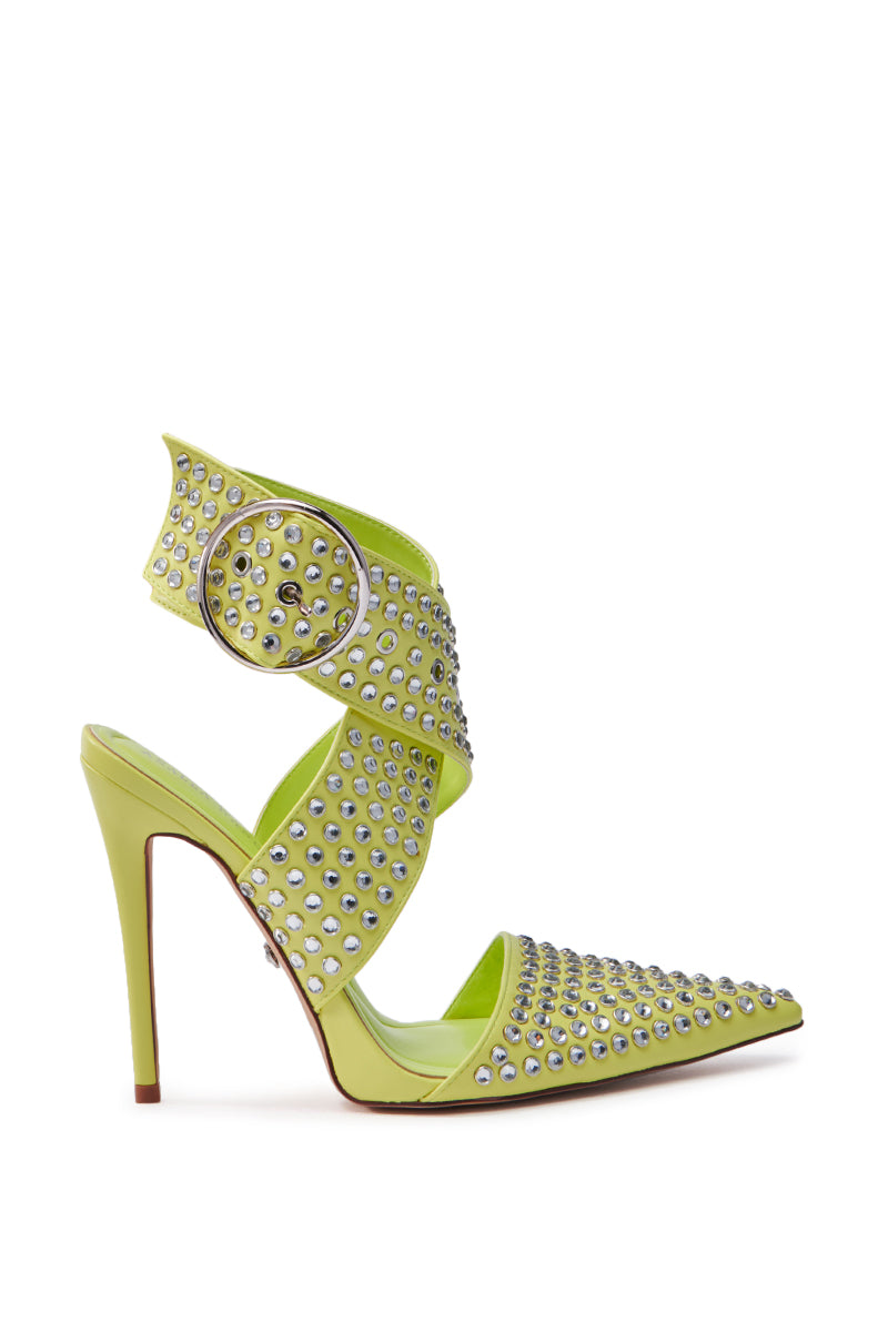 AZALEA WANG SALVIA LIME STUDDED STILETTO PUMP