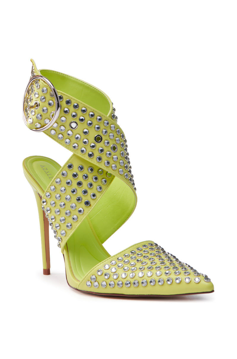 AZALEA WANG SALVIA LIME STUDDED STILETTO PUMP