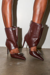 AZALEA WANG SARVESH BROWN CUTOUT STILETTO BOOTIE