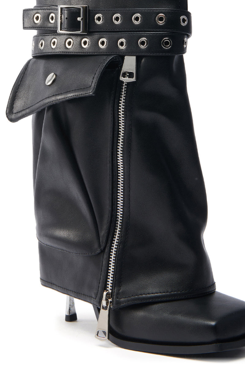 AZALEA WANG SAYLAH BLACK FOLD OVER STILETTO BOOTIE