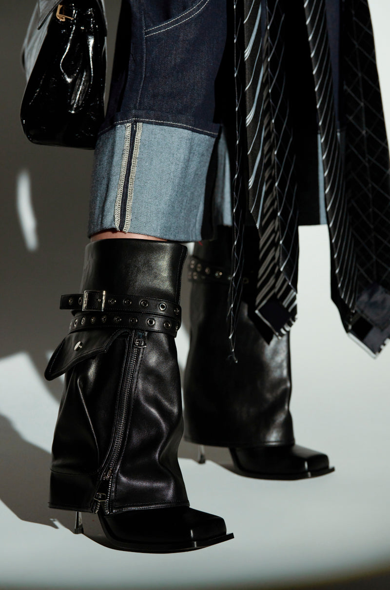 AZALEA WANG SAYLAH BLACK FOLD OVER STILETTO BOOTIE