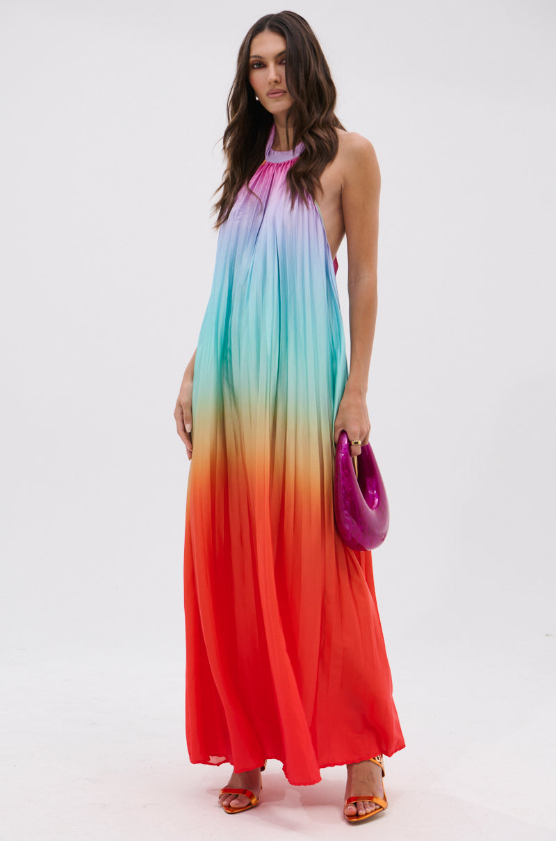 SUNSET PLEATED OMBRE MAXI DRESS