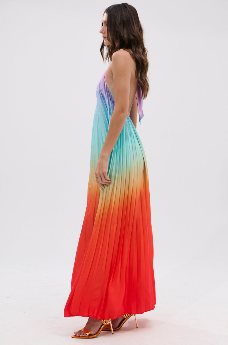 SUNSET PLEATED OMBRE MAXI DRESS