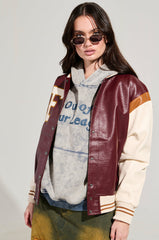 ROCKIT FAUX LEATHER VARSITY BOMBER