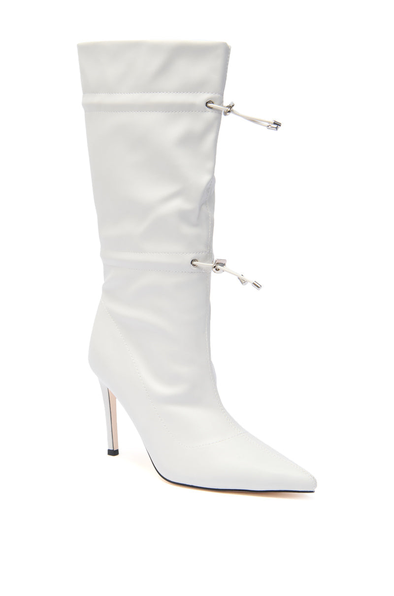 AZALEA WANG SEANNA IVORY CINCHED STILETTO BOOTIE