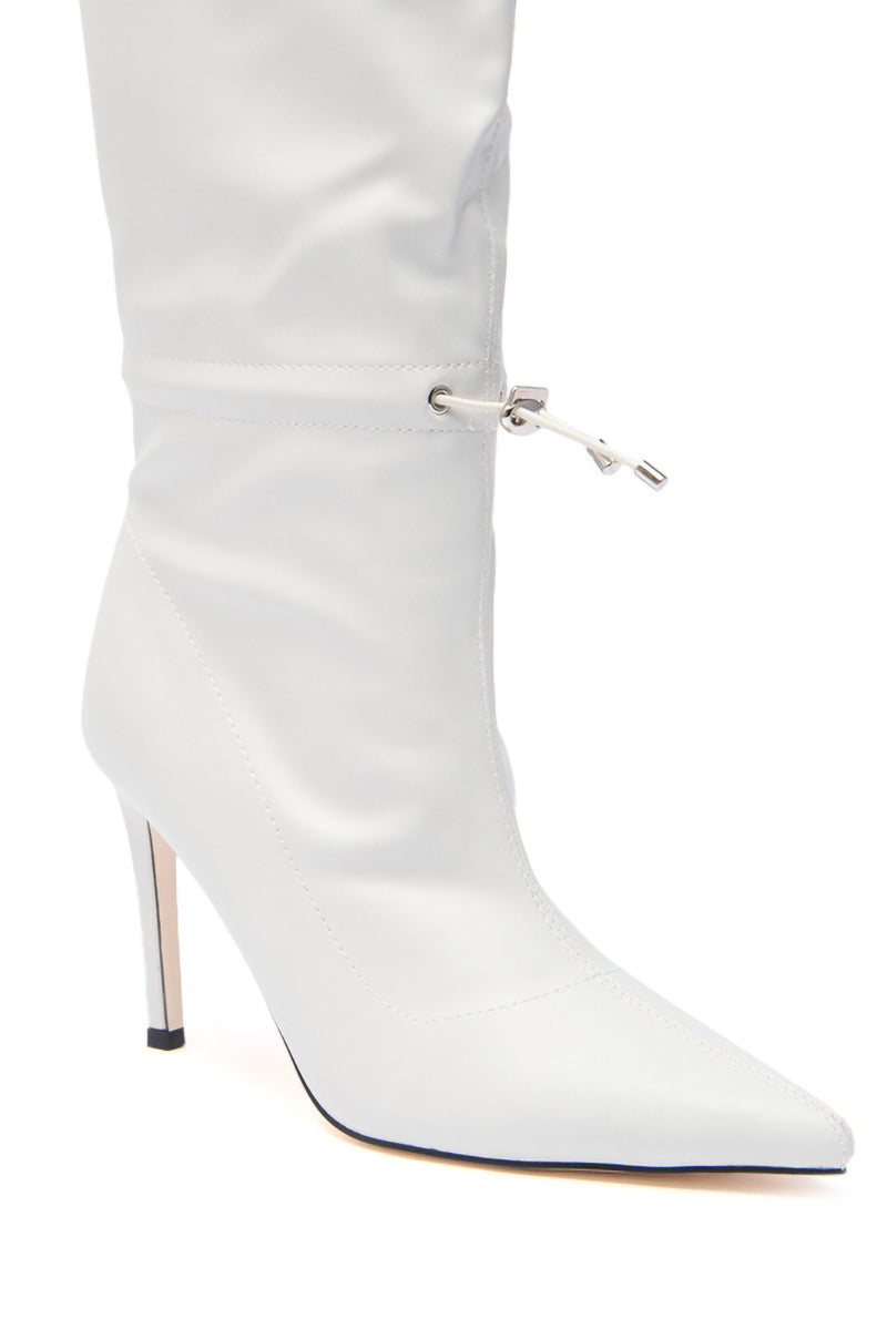 AZALEA WANG SEANNA IVORY CINCHED STILETTO BOOTIE