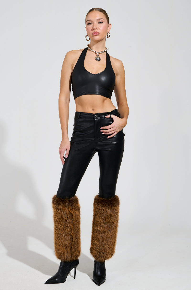 SIREN FUR TRIM FAUX LEATHER PANTS