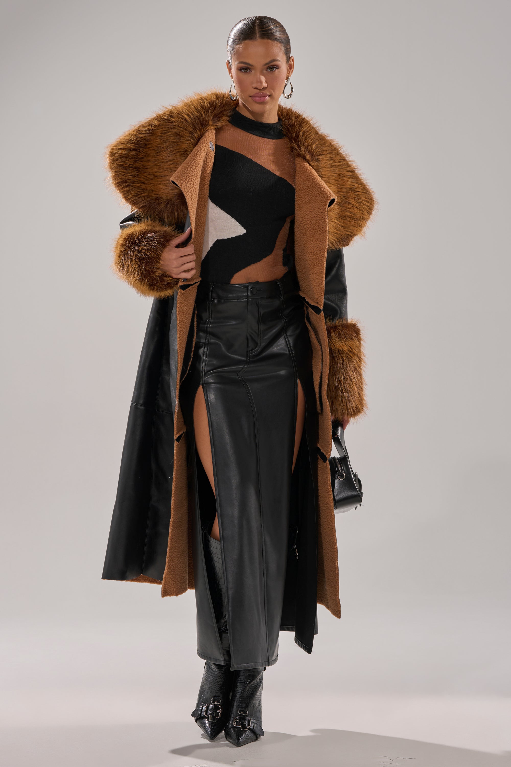 SIREN FUR TRIM TRENCH COAT