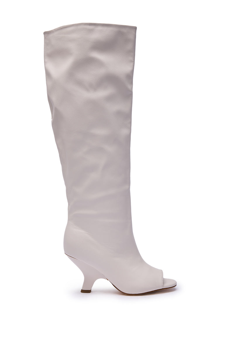 AZALEA WANG SIZANI WHITE WEDGE SLOUCHY BOOT