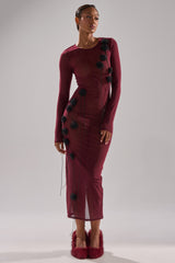 OBVIOUSLY MESH MIDI DRESS IN BURGUNDY
