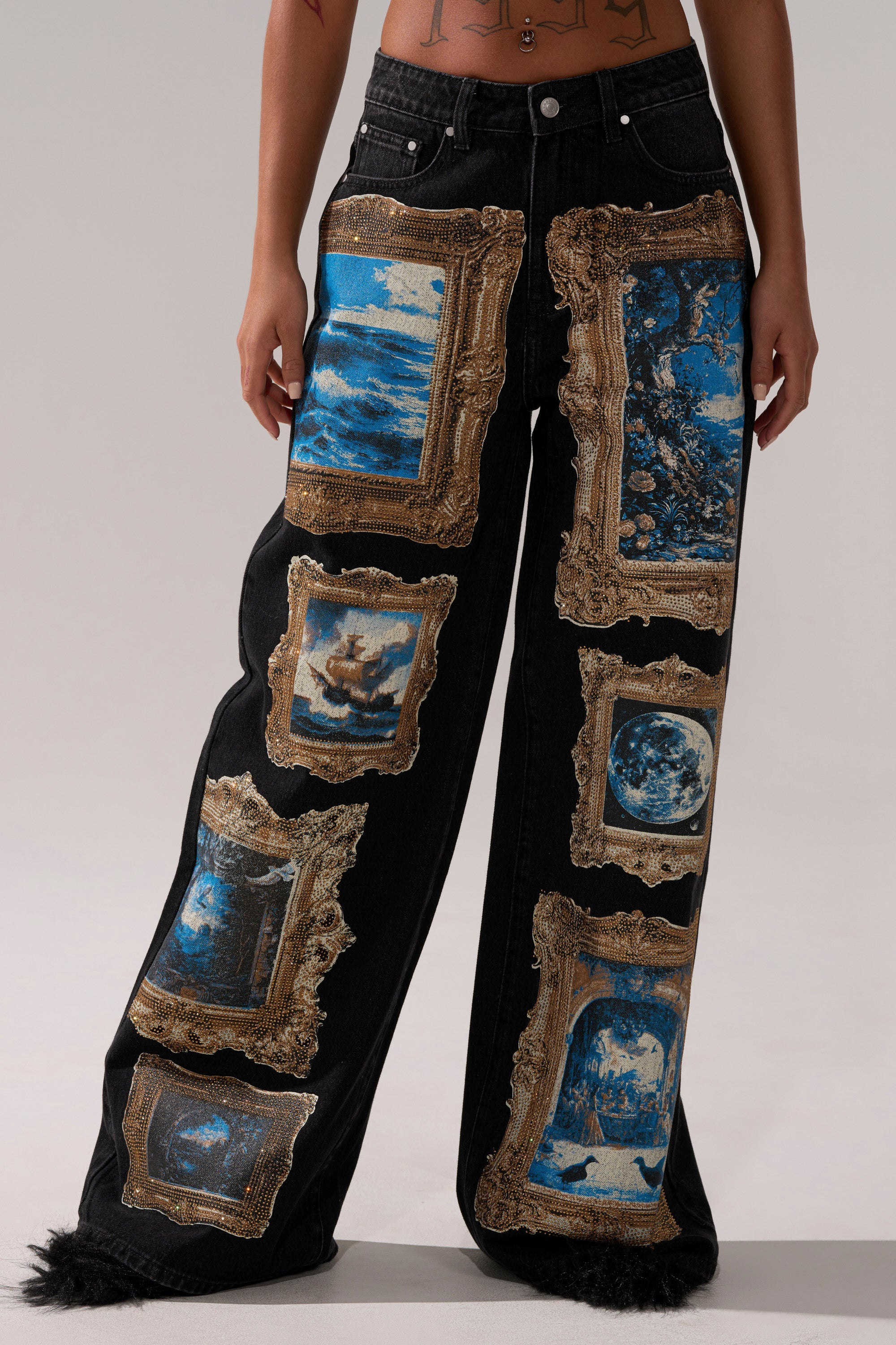 WORK OF ART GRAPHIC WIDE LEG DENIM
