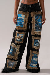 WORK OF ART GRAPHIC WIDE LEG DENIM