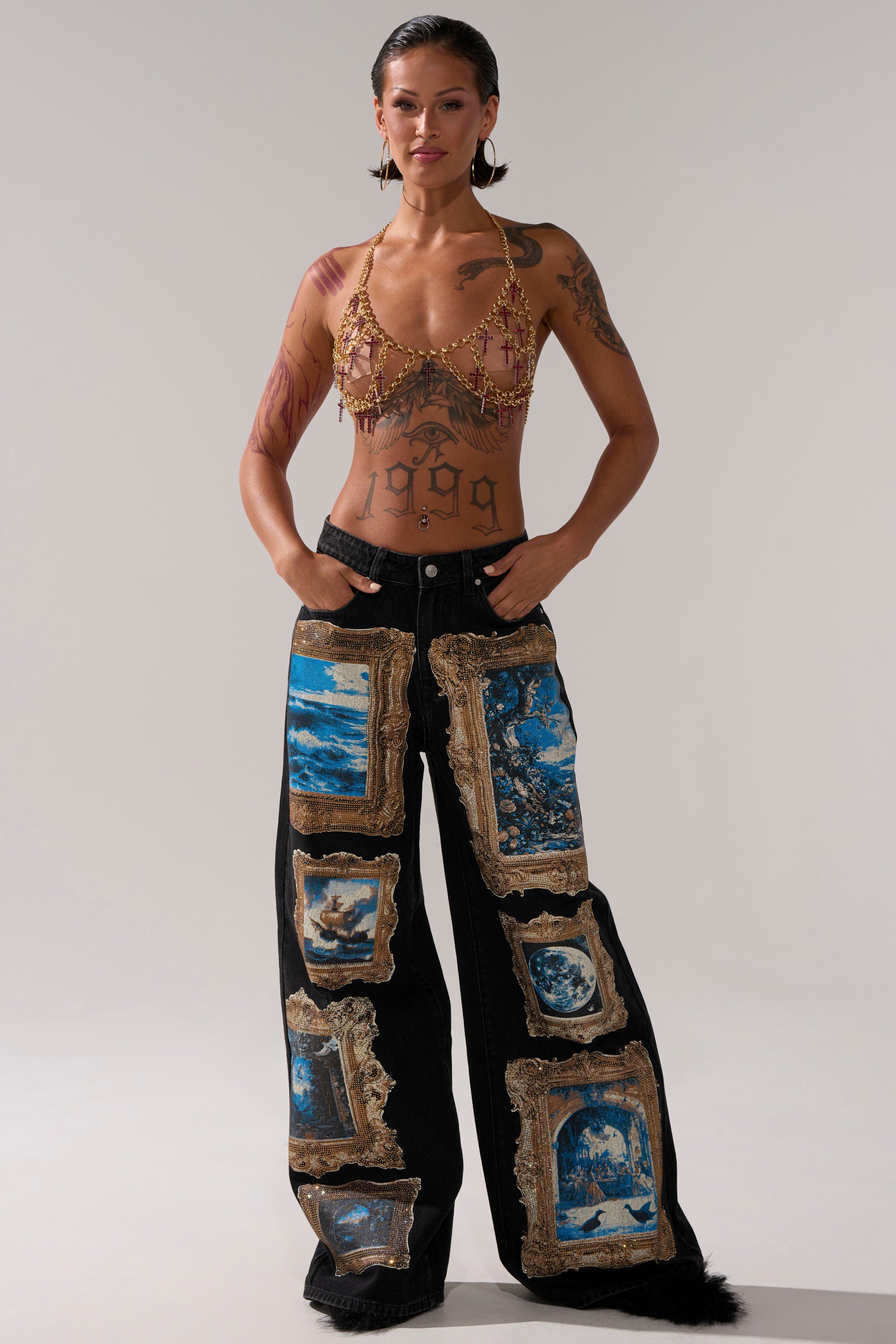 WORK OF ART GRAPHIC WIDE LEG DENIM