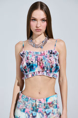 FEMALE FANTASY PRINTED SATIN RUCHED TOP