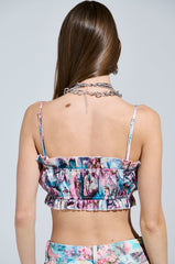 FEMALE FANTASY PRINTED SATIN RUCHED TOP